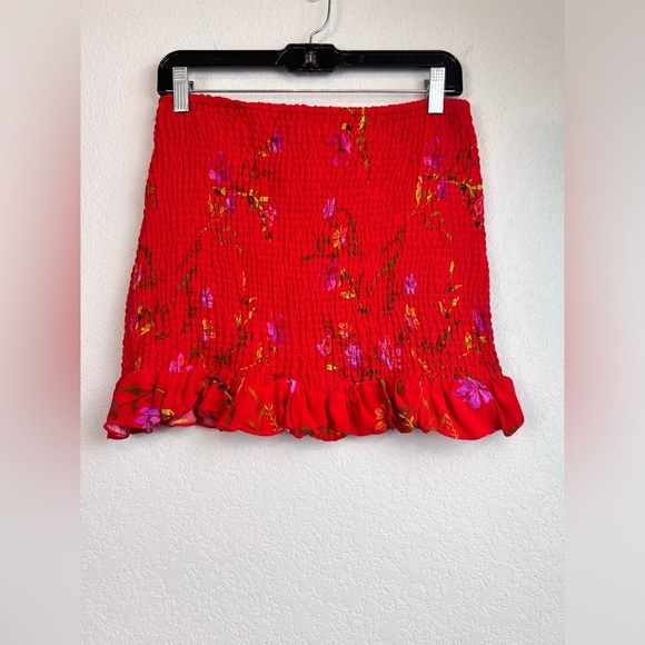 Lovers + Friends Dresses & Skirts - Lovers + Friends Red Floral Smocked Mini Skirt with Ruffle Hem Large